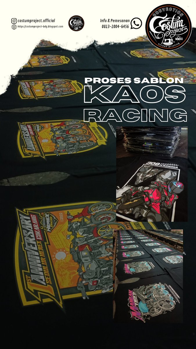 Buat kalian yang pengen bikin Kaos Racing secara Custom dengan desain sendiri,boleh banget yaww..

Info lebih lanjut,
Contact : 
📲 What'sapp 081320046456
☎️ Office : (022) 5442 0435

Workshop
📍Jalan Burujul, Taman Kopo Indah 2,  Bandung.

KEPUASAN CUSTOMER ADALAH PRIORITAS KAMI