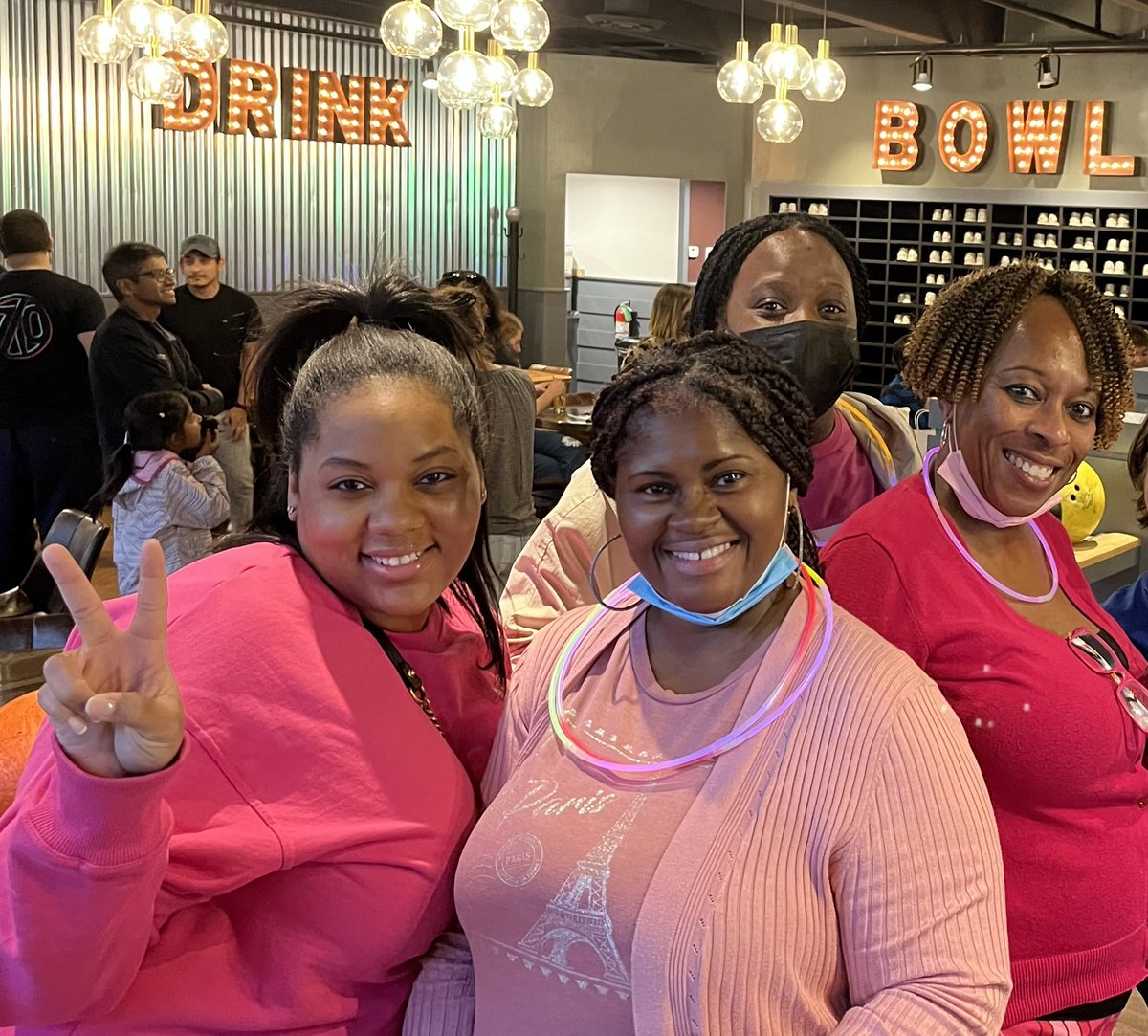 acscougars's tweet photo. ACS Staff Bowling Outing &amp; Pink Out Day!  #carnegiestrong https://t.co/GASRv3CST4