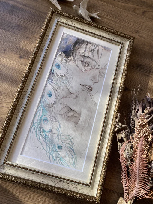 白月(はくげつ)コットマン水彩紙・絵墨・顔彩・透明水彩・アルミ箔個人オーダー作品札幌個展 #まなざしのおく にて展示致します 