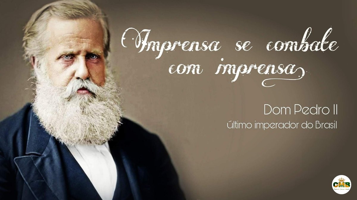 comobra's tweet photo. "Imprensa se combate com imprensa".
Dom Pedro II

#BrasilParalelo #ContraACensuraDoPT #ContraACensuraDoTSE https://t.co/tMXkFlGkjf