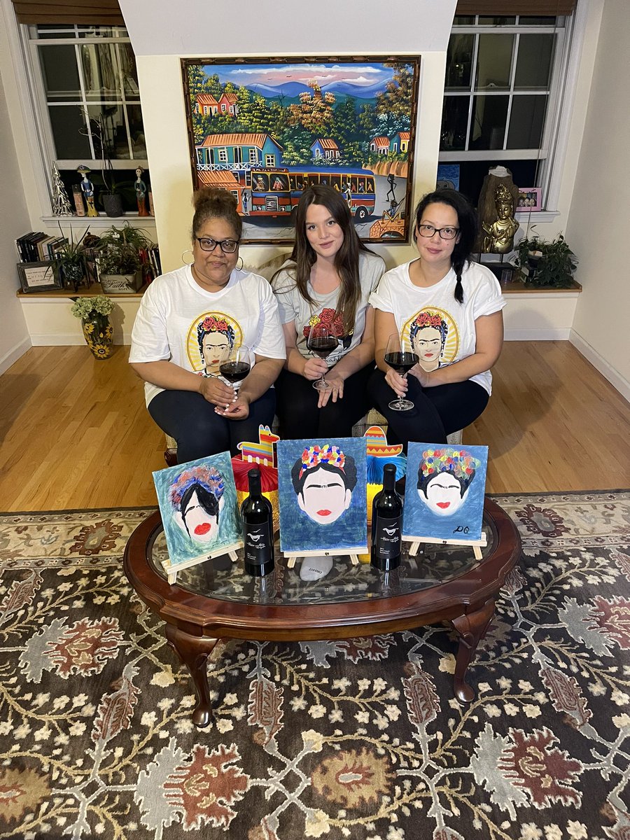 SweetGcomms's tweet photo. BSF’s paint and Sip was a success! Yes, my Frida looks like a Prince/Frida mash up! 😂🤣😂Celebrating Hispanic Heritage month. Thanks to #DavidBoies for donating the wine without hesitation! 
#hispanicheritagemonth2022 #hispanicheritagemonth #Frida 
#wine #BSF #DavidBoies https://t.co/DFEmBDlf9e