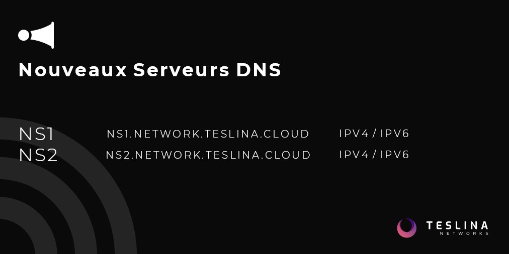 TeslinaFR's tweet photo. Nos nouveaux serveurs DNS sont disponibles.
Une documentation de migration sera bientôt publiée pour les domaines non gérés. https://t.co/uI9zZ6MSBF
