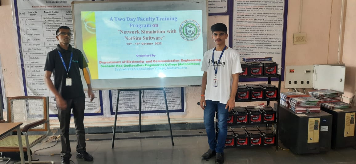 GecGudlavalleru's tweet photo. Dept of #ECE : A Faculty Development Programme (#FDP) on #Network #Simulation with #NetSim Software is arranged on 13-14 Oct ’22 in #SRGEC (#SRGECGudlavalleru) (#GECGudlavalleru). Hands-on sessions were arranged in R&D Centre, ECE. https://t.co/lv4WgyY6lR
