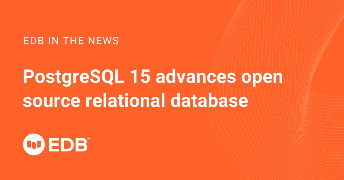 johnnyq72's tweet image. The MERGE capability comes to PostgreSQL via contribution from EDB, a major contributor to the open source database.
okt.to/y89ZFb
Featured in @TechTarget
#PostgreSQL #PostgreSQL15 #OpenSource