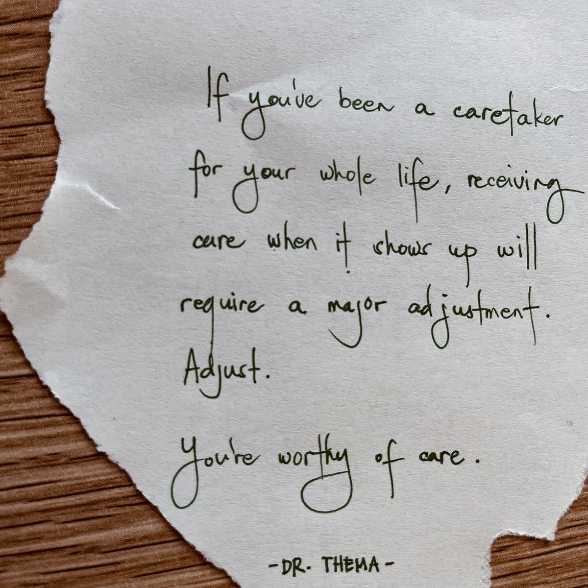 acupof_selflove's tweet photo. “If you’ve been a caretaker for your whole life, receiving care when it shows up will require a major adjustment. Adjust. 

You’re worthy of care.” -  @drthema https://t.co/7ourE4jZ7C