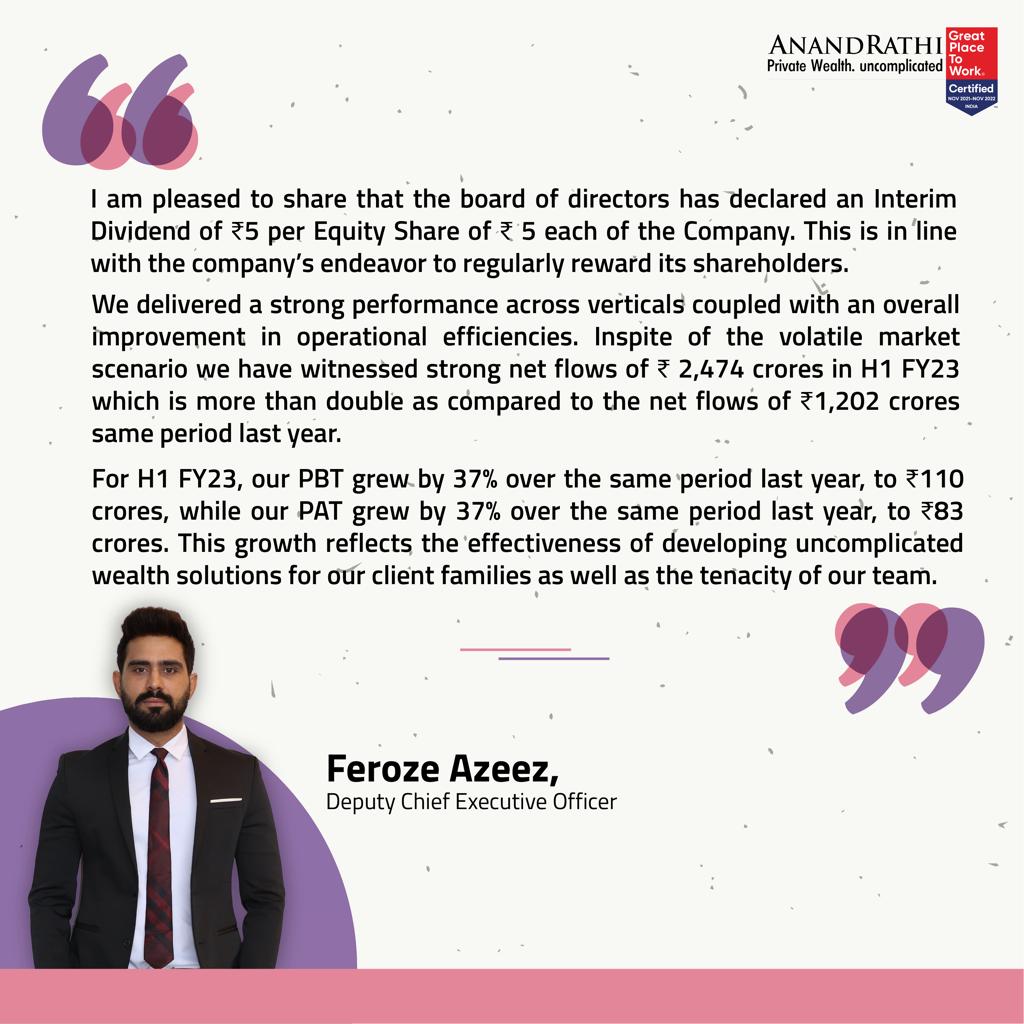 Anand Rathi Wealth Limited's Deputy CEO Feroze Azeez (<a href="/feroze_azeez/">Feroze Azeez 🇮🇳</a>) shares his thoughts about the stupendous performance of the company's results.

For more details: anandrathiwealth.in
#financialplanning #AnandRathiWealth #wealthmanagement #mutualfunds #H1FY2023results