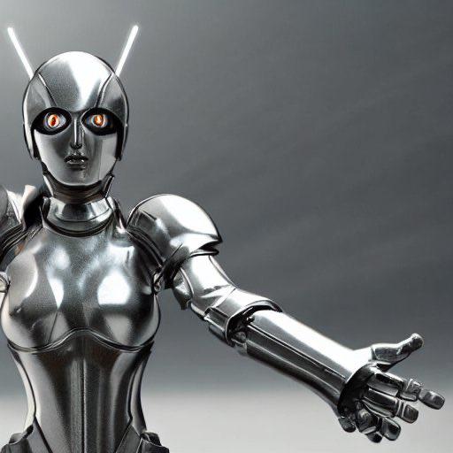 AIDreamer1's tweet photo. A female android wearing silver armor with 10 fingers, 3d rendered, side lighting, in an action movie style #StableDiffusion #aiart #generativeart #aidreams https://t.co/s5JHdHoz26