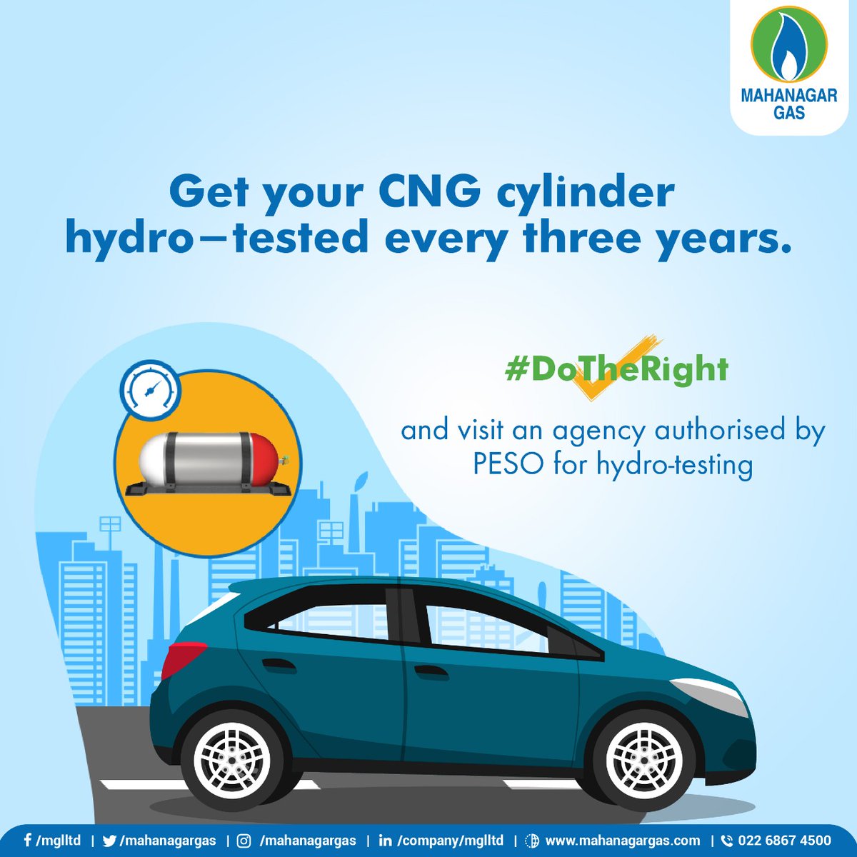 mahanagargas's tweet photo. Attention all CNG vehicle owners! Ensure your CNG cylinders are hydro tested every three years by an agency authorised by PESO.
#DoTheRight https://t.co/G59LL5skig