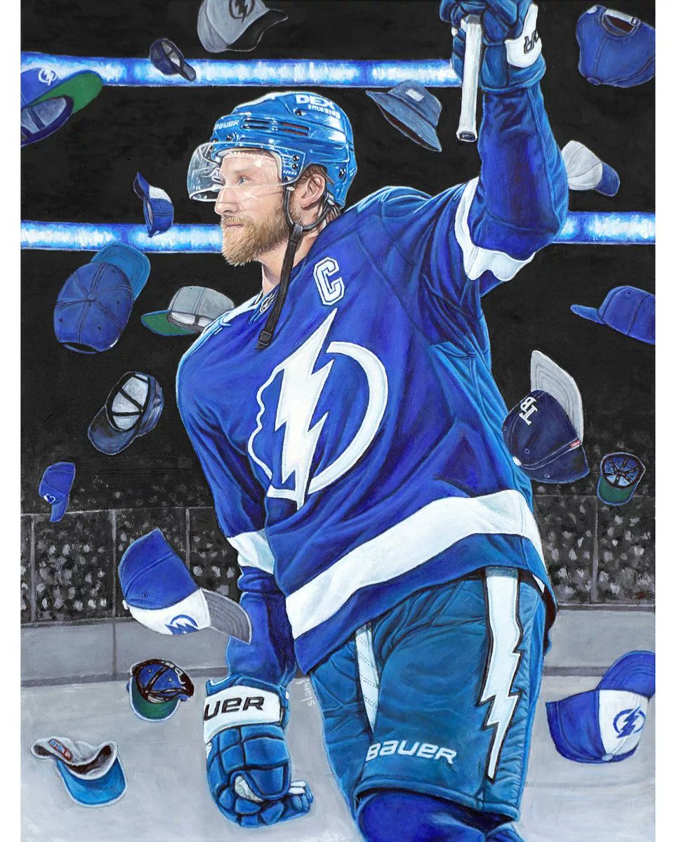 To kick off the new NHL season, here's my painting of <a href="/RealStamkos91/">Steven Stamkos</a>, which will be featured in <a href="/hockeyartzine/">Hockey Art Zine</a>'s volume 1 collection of hockey art. (with sales proceeds going to <a href="/BlackGirlHockey/">Black Girl Hockey Club</a>)
<a href="/TBLightning/">Tampa Bay Lightning</a> #stamkos #tampabay #TBLightning #gobolts #nhlart #hockeyart