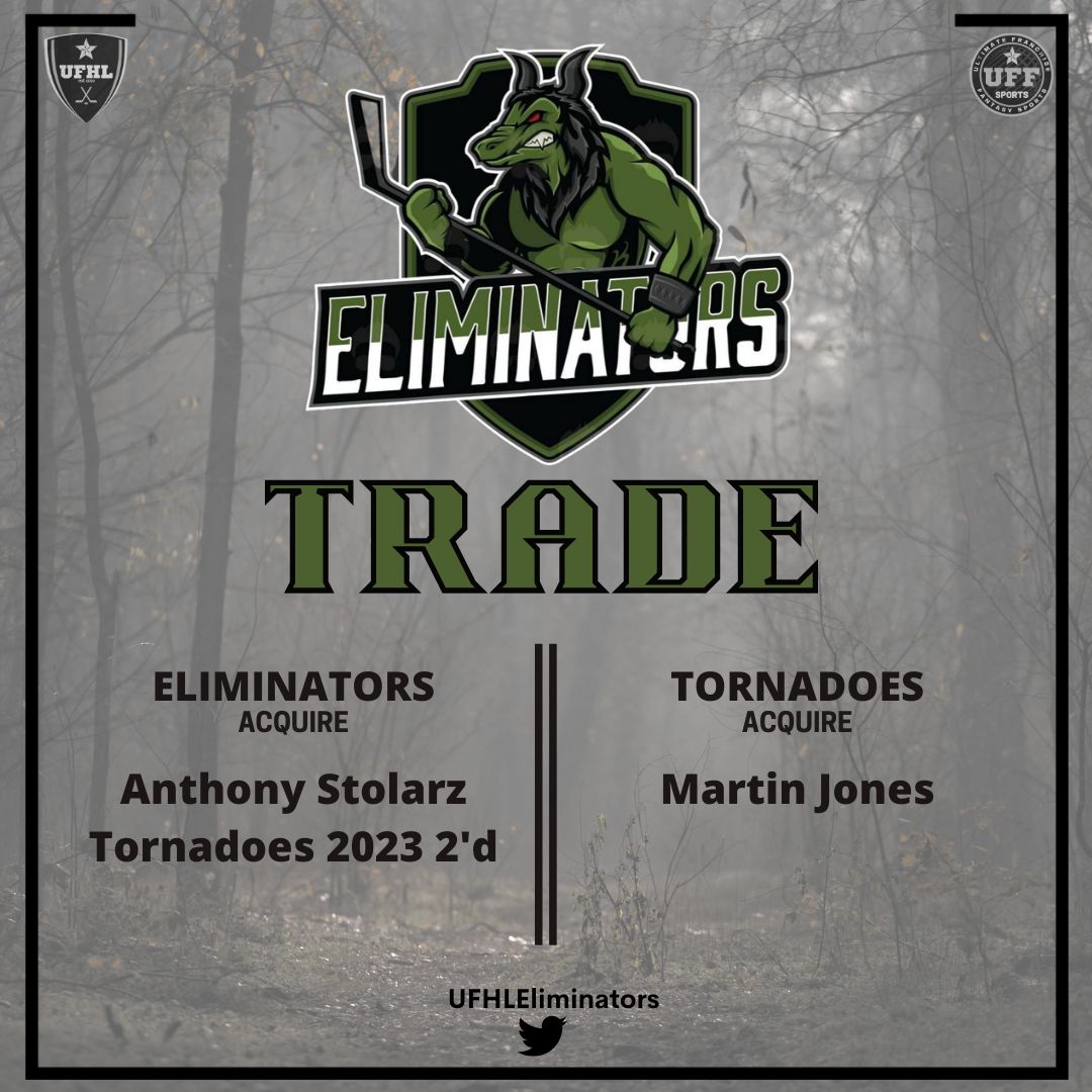 The Eliminators have made a trade! 
@TheUFHL <a href="/UFHLTornadoes/">Tornadoes</a> 
#FantasySports #Fantasyhockey