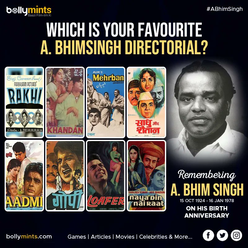 BollyMints's tweet image. Remembering #ABhimSingh on his birth anniversary !
Which is your favourite A. Bhim Singh directorial ? Comment below !