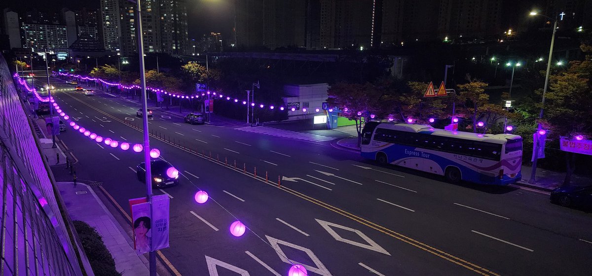 PopBase's tweet photo. The city of Busan went purple in honor of BTS’ historic concert today. https://t.co/INeziJELPh