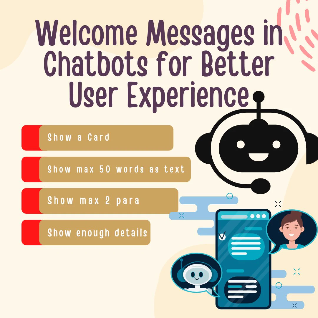 Shows some of the user experience for welcome messages in chatbots.