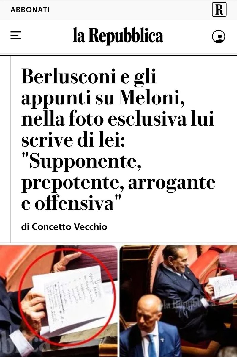 AntonioNbo15's tweet photo. Quindi ricapitolando secondo Berlusconi la Meloni è :
#Supponente #Prepotente #Arrogante #Offensiva
Beh Silvio, a sto punto aggiungi anche #Fascista e chiudiamo il cerchio. https://t.co/GChGFaxX09