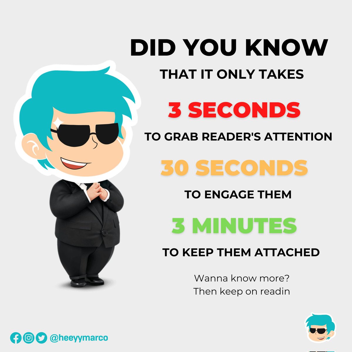 heeyymarco's tweet image. Have you heard of the 𝟑:𝟑𝟎:𝟑 𝐫𝐮𝐥𝐞 before?

Whether you're writing an article, an academic essay, or a caption of your posts, you always need an attention-grabber introduction.

#HeyMarco
#MarContent
#SocMedMarketingStrats