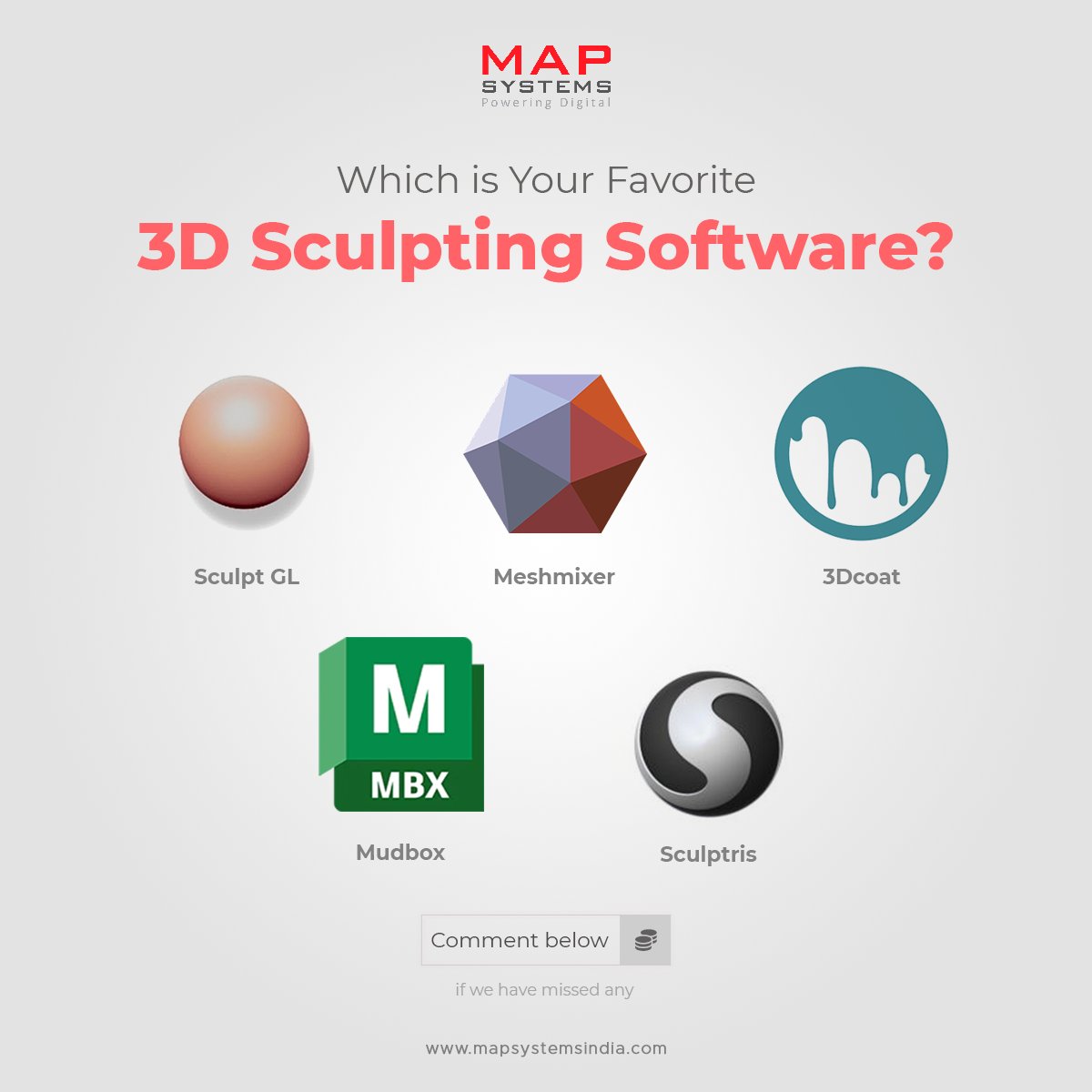 MapSystemsIndia's tweet image. What is your favorite 3D sculpting software out of these? Comment below!

 #mapsystems #3d #3dsculpting #3ddesinger #sculptingsoftware #digitalsculpting #3dmodeling #3dmodel #3dsculpture