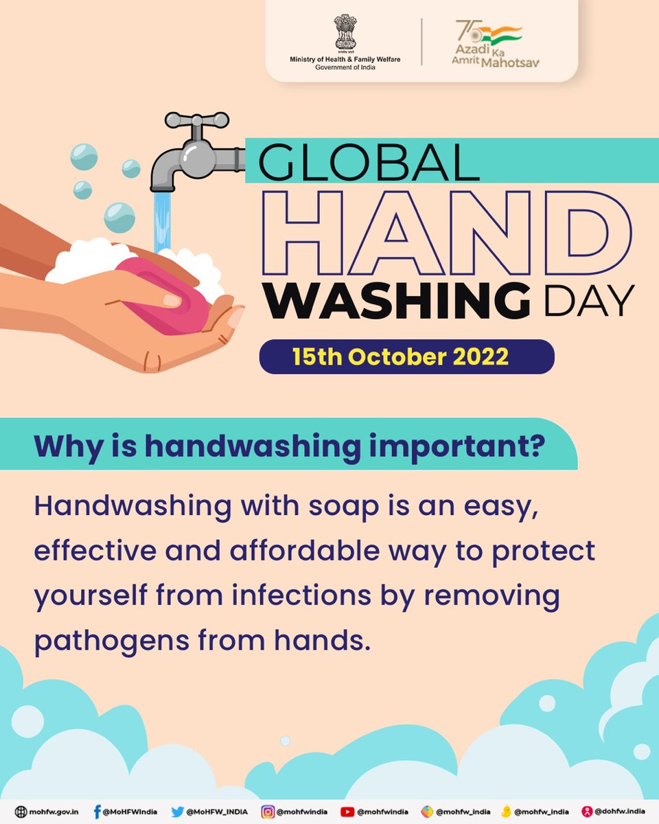 MoHFW_INDIA's tweet photo. Let's celebrate #GlobalHandwashingDay by adopting good hygiene habits and washing hands frequently with soap and water. https://t.co/FThRo3qB4o