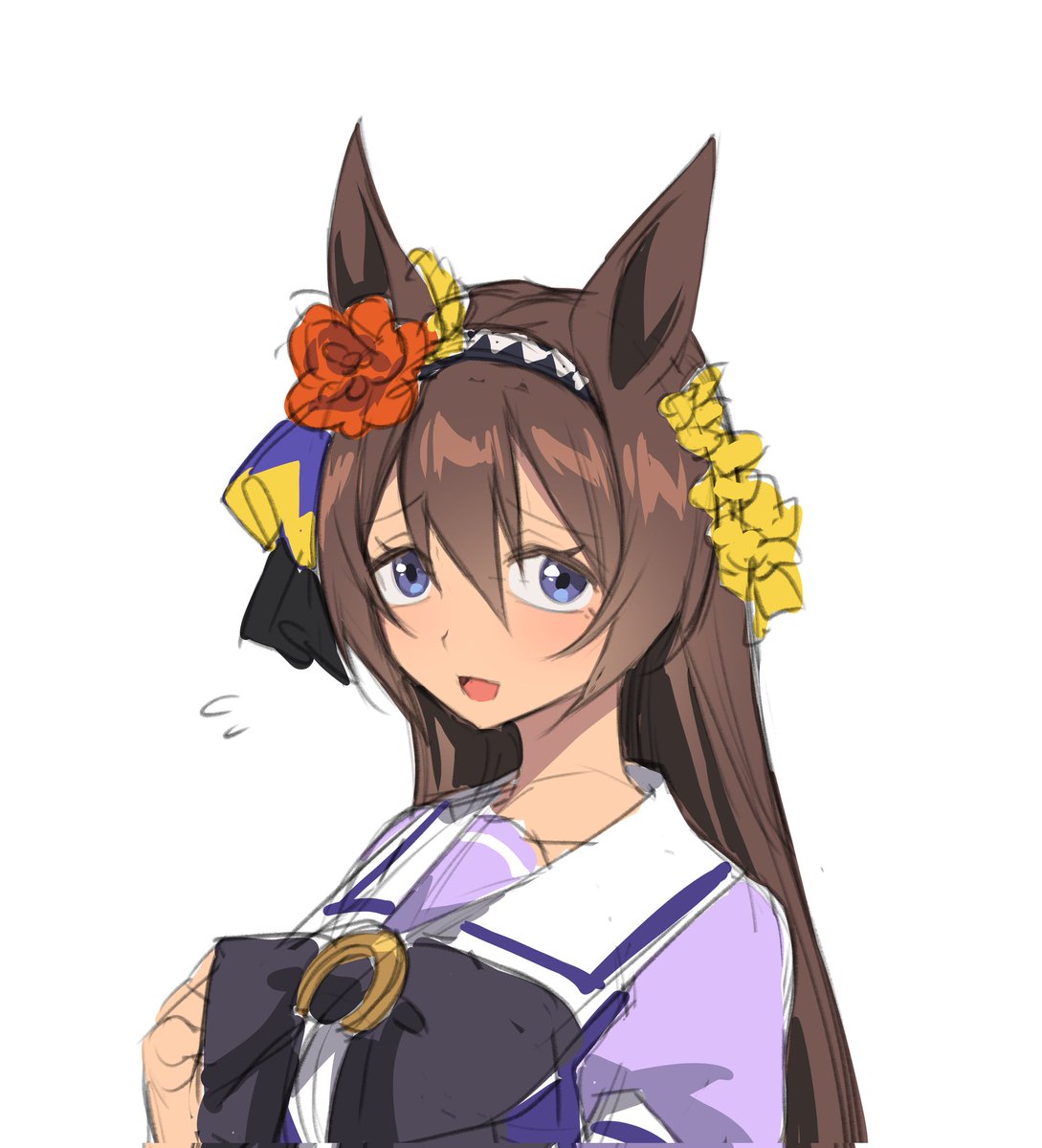 1girl animal ears solo horse ears brown hair long hair school uniform  illustration images