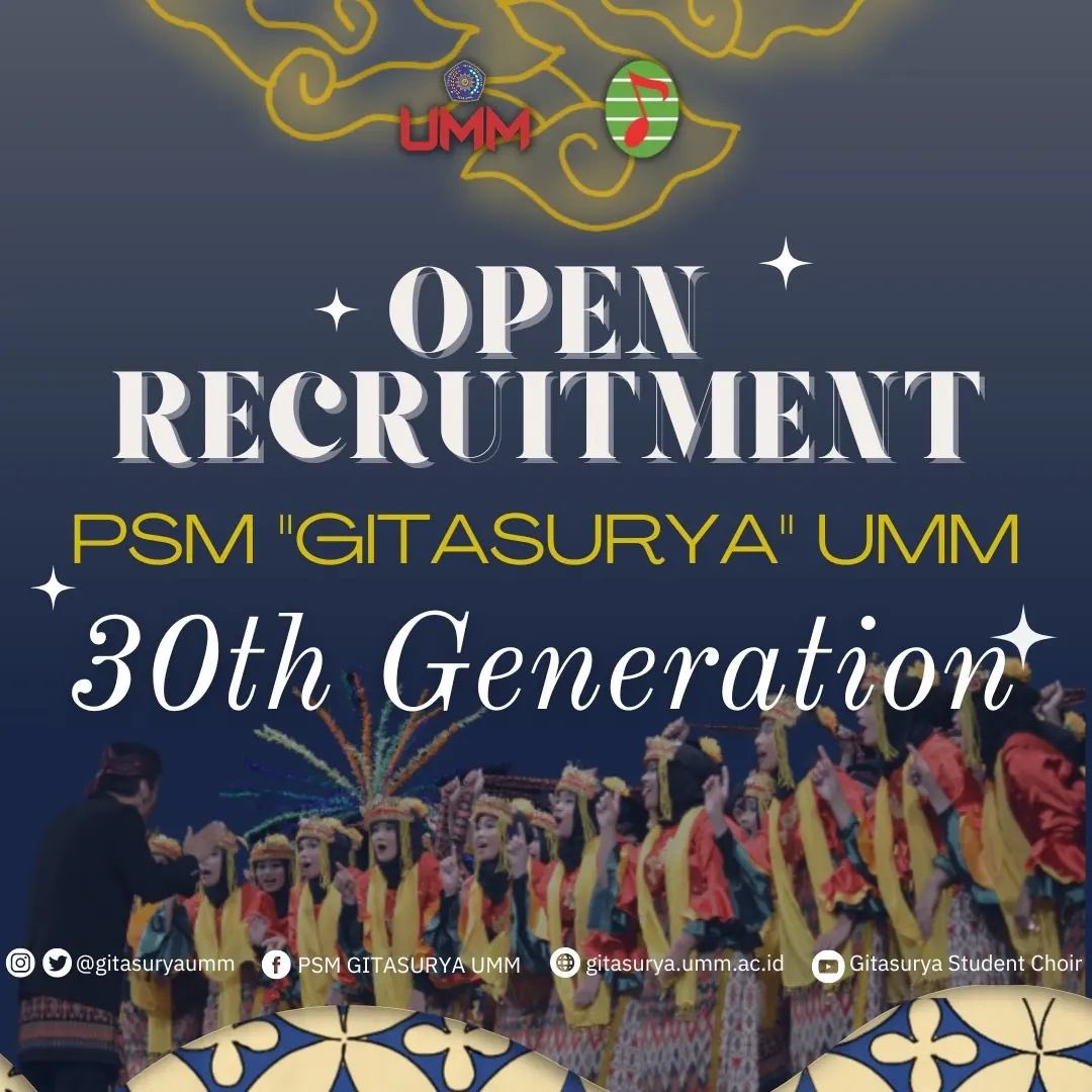 Hello Singers!!
Are you ready for the next Gitasurya Student Choir 30th Generation?!!

Save the date!
10 October - 4 November 2022

Come join us now!

Berikut link untuk pendaftaran
bit.ly/OPREC30GiSC