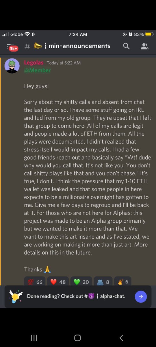 Hubbabuba5's tweet photo. @Legend_Legolas No one's upset you left, most of us are happy you are gone. It's the shitty way you left that bugs people, blocking and kicking ppl from Discord. And let's face it, your "Alpha" is pure speculations and luck plays. There's no proper write up or analysis, just your gut feeling 🤥 https://t.co/BAl6dVmZSo