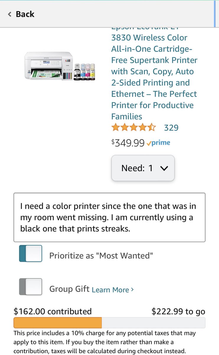 Any fairies 🧚‍♀️ still up? I have an urgent need for this printer 🖨️ It’s on a registry so you can donate any amount, big or small. Anything would be a HUGE help. Even a simple RT would help me out A LOT!#clearthelist #teachertwitter #BlueCrew amazon.com/wedding/share/…