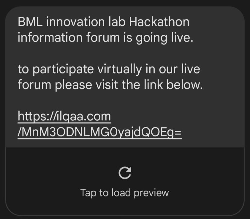 #Samaaluvey!

This is a spoofed phishing SMS.

DO NOT click such links as BML will not send SMS with any links.