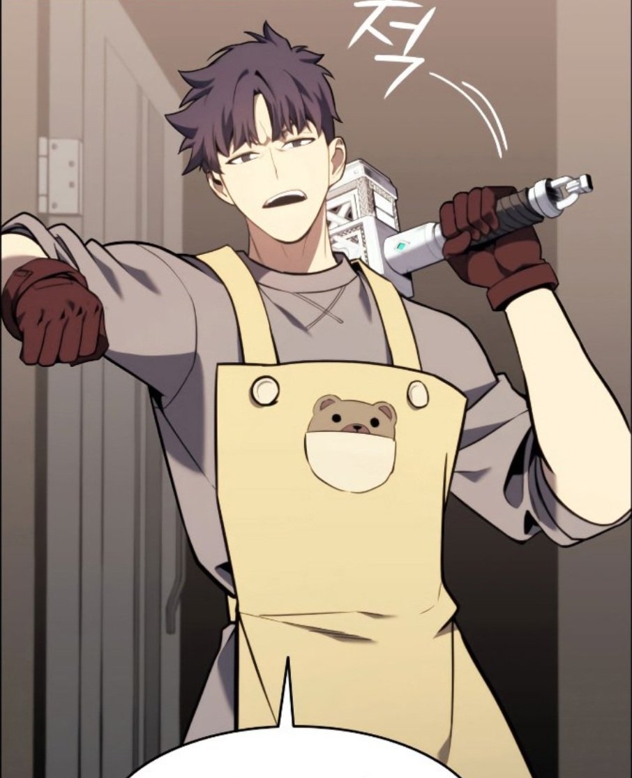 Finally exiting his workshop.