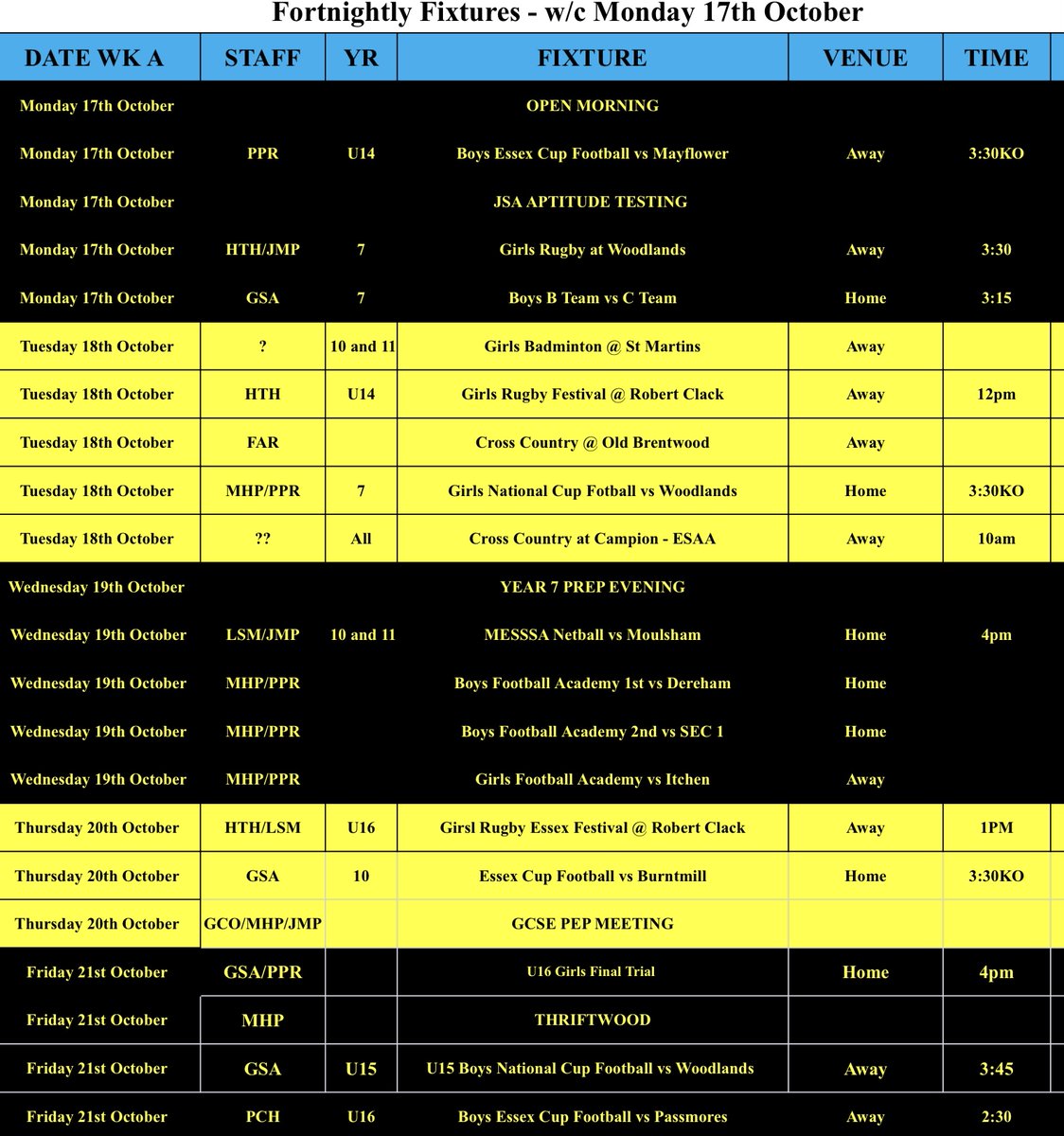 Loads of fixtures to get through before half term and JSA Aptitude testing will be concluded on Monday. Best of luck to all the year 6’s taking part this morning and Monday. #hardworkpaysoff #BePrepared