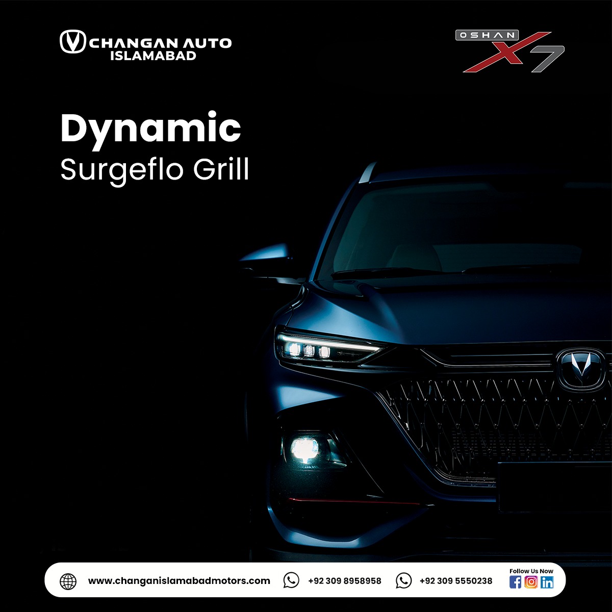 Changan_Isb's tweet photo. The captivating Surge Flo Grill is inspired by the calm, yet always in motion, waves of the ocean. 
For Booking Details contact us at:
0309-8958958 / 0309-555023
#OshanX7 #WatchMeMove #ChanganAuto #ChanganPakistan https://t.co/gzHd5gqcet