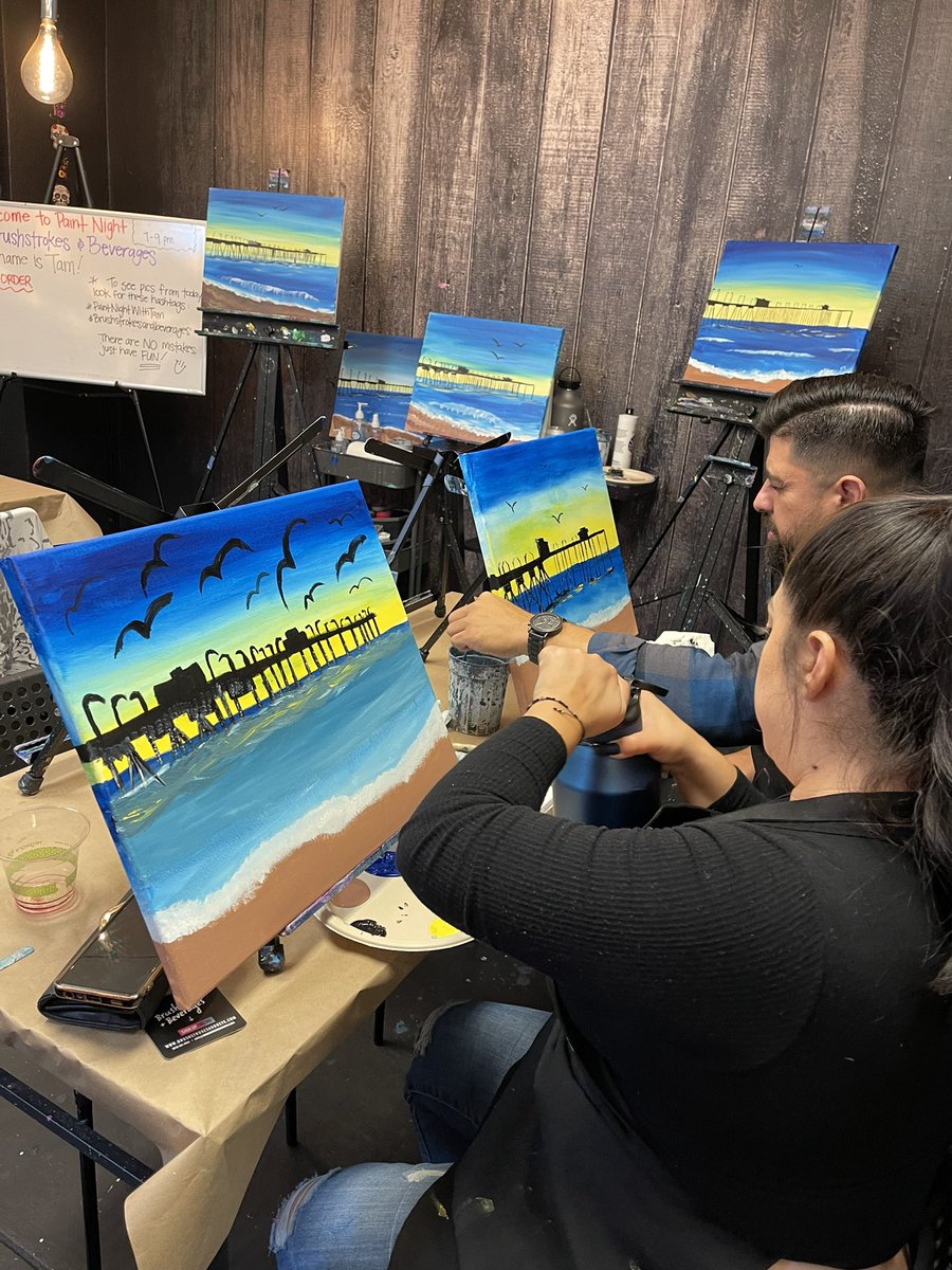EnlightenedAunt's tweet photo. Tonight’s class was hilarious! I don’t think I’ve ever laughed so much! Lol Good drinks, good music, good people and good times! 👩🏻🎨🎨🖼 #PaintNightWithTam
#BrushstrokesAndBeverages
#3PArtistry
#VenusDay https://t.co/srNlhI4JXV