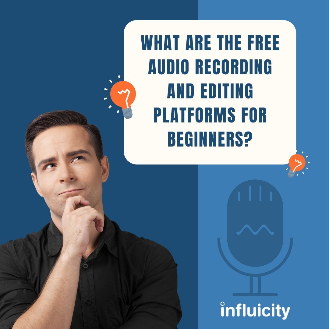 What are the free audio recording and editing platforms for beginners?⁠ ⁠ 1⃣ AUDACITY⁠ 2⃣ GARAGEBAND⁠ 3⃣ OCEANAUDIO⁠ ⁠ What's your audio editing software?⁠ ⁠ Stay connected on content by following us: @influicity⁠ #influicity ⁠ #influencermarketing