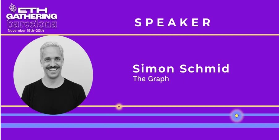 ethgathering's tweet photo. 📣Announcement📣New Speaker⚡️
| Simon Schmid @schmidsi from @graphprotocol will be sharing insights and knowledge @ethgathering in Barcelona⚡️November 19th-20th 2022⚡️
Tickets: https://t.co/RitLkv9gaA https://t.co/vXTj2gZJDi