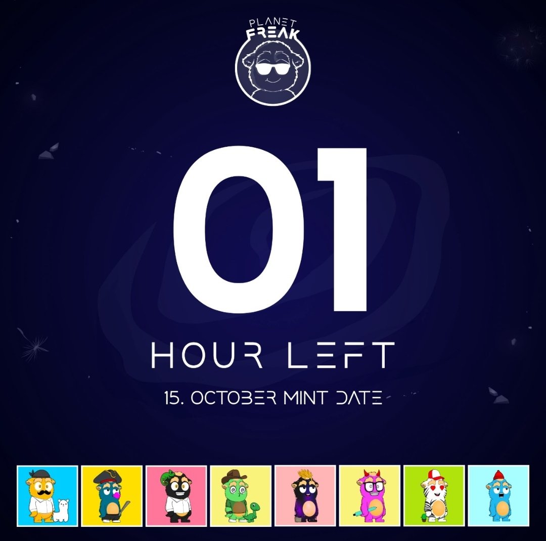 🚨1 HOUR🚨 

OUR MINT OPENS IN 1 HOUR! 

YALL READY? 

#planetFreakNFT #NFT #NFTs #NFTCommuinity