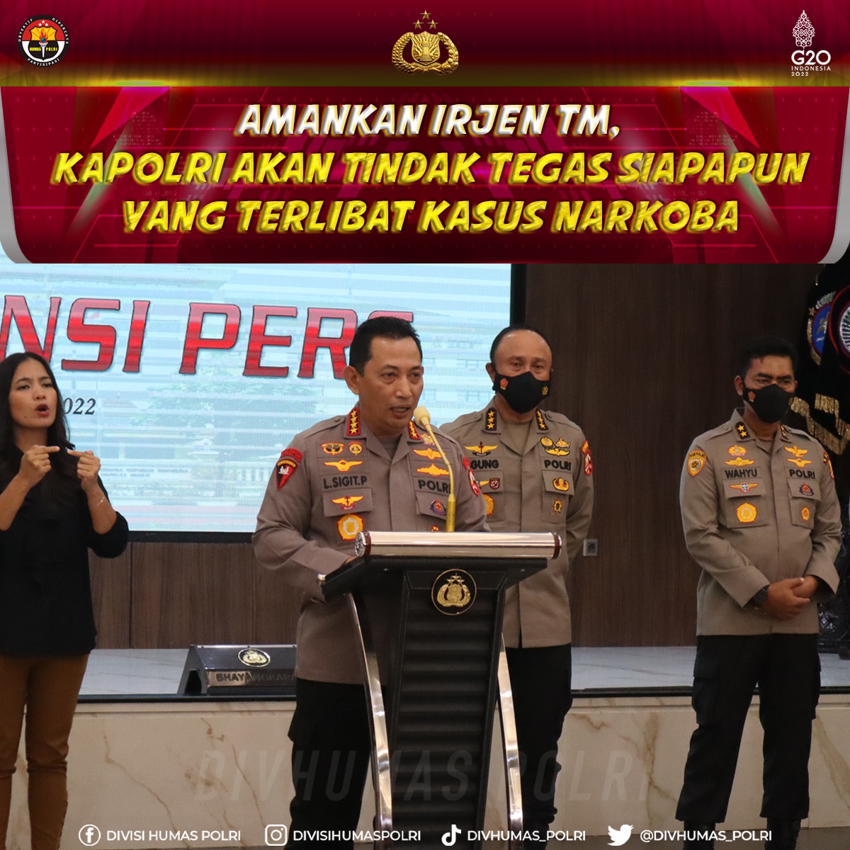 Humasreshalteng's tweet photo. Amankan Irjen TM, Komitmen Tegas Polri Dan #SelaluBersihkanOknum

Kapolri Jenderal Polisi Drs. Listyo Sigit Prabowo, https://t.co/TlpRMiluZy, menegaskan tidak pandang bulu dalam menindak tegas personel yang terlibat masalah narkoba, tidak peduli pangkat ataupun jabatannya. https://t.co/DzhmAYwjR7