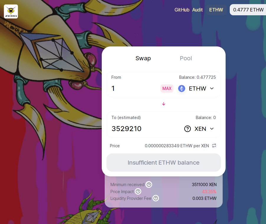 Another bug is joining the Beatles family!!
"zerrrrrrg swaaaap"

Swap &amp; add LP of $ETHW - $XEN, and many others!

Website - zergswap.com
Source code - github.com/zergswap/zergs…
Audit report - uniw.s3.ap-southeast-1.amazonaws.com/zergswap-audit…

#defi #ethw #dex #ethpow <a href="/mrJackLevin/">ⓧ Cypherius Prime 🛞X1</a> <a href="/XEN_Crypto/">XEN Crypto Official</a>