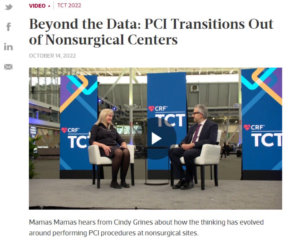 My @TCTMD video with @DrCindyGrines discussing the new @SCAI consensus statement around pci in non surgical centres ➡️ tctmd.com/videos/beyond-… should non surgical status be an issue? @AntoniousAttall @toreyj01 @alaide_chief @LAzzaliniMD @ajaykirtane @Hragy @chadialraies