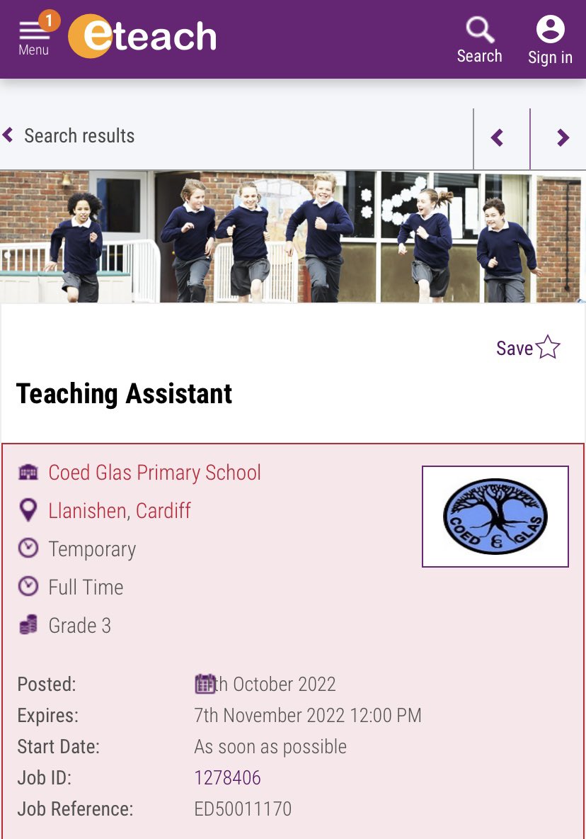 CoedGlas's tweet photo. We are looking for a kind, motivated Teaching assistant to join our fantastic school! Please look at our ad on eteach.  😊😊 @eteach https://t.co/QbjMA94ndf