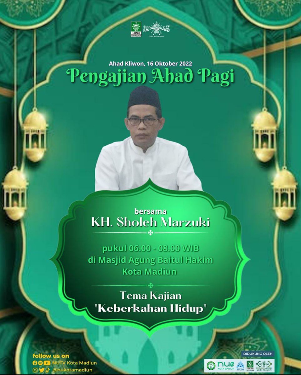 nahdliyinmadiun's tweet photo. Pengajian Ahad Pagi

#pengajianahadpagi #ahadkliwon #minggukliwon #masjidagungbaitulhakim #ldnukotamadiun #ltnnukotamadiun #nutvkotamadiun #khsholehmarzuki #gussholeh #islamnusantara #keberkahanhidup #islammoderat #ulamanusantara #nukotamadiun #pcnukotamadiun #ngaji #kajian #sufi https://t.co/Nl6scHlVO1