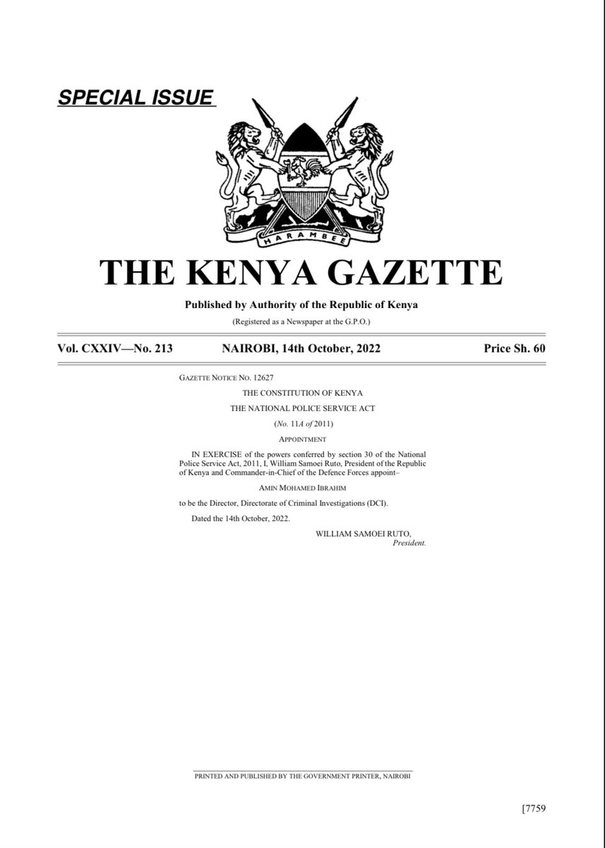 PoliceKE's tweet photo. President William Ruto appoints Amin Mohamed Ibrahim as the new director of the Directorate of Criminal Investigations (DCI)- @HusseinMohamedg https://t.co/W1UH5m6cDZ