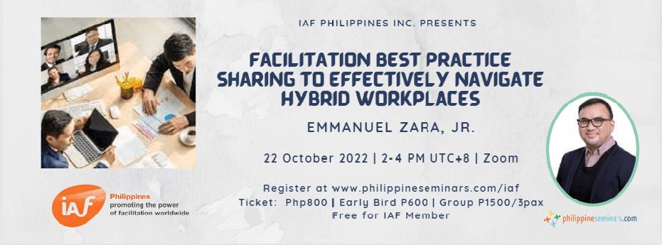 Navigate hybrid workplaces more effectively through #Facilitation. #FacWeek2022 

philippineseminars.com/seminar/637-fa…