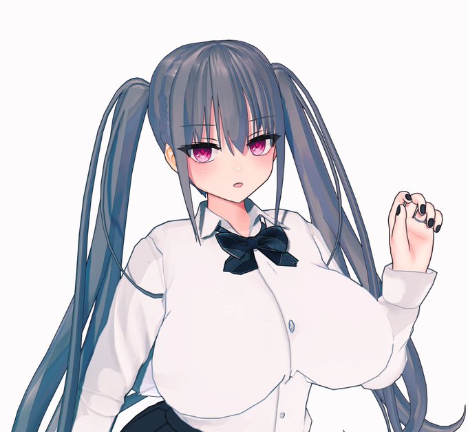 制服姿のおっぱいツインテさんレアかも 