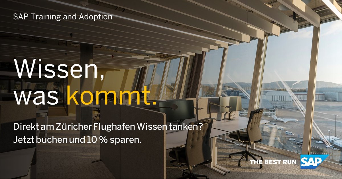 Das neue SAP-Schulungszentrum am Züricher Flughafen hält jede Menge Wissen für Sie bereit. Buchen Sie jetzt Ihre Fortbildungen und sparen Sie 10%. 
imsap.co/6015MczKT