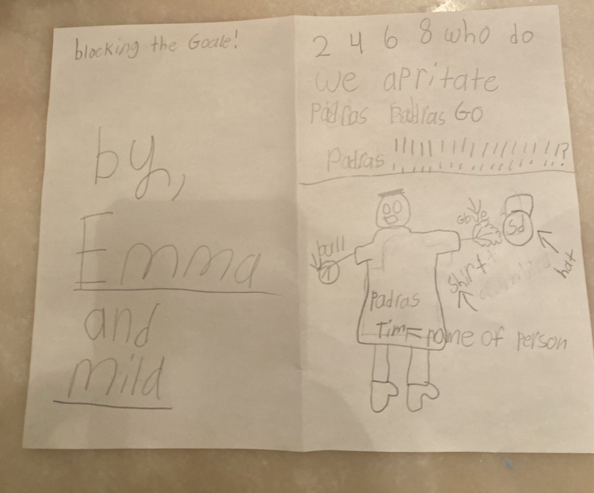 EtlKaty's tweet photo. @Padres while we made it on national television, my daughter wrote me a letter since she couldn’t stay up to watch the whole game. Let’s send those dodgers home packing tomorrow. https://t.co/cMAj8AtqKV