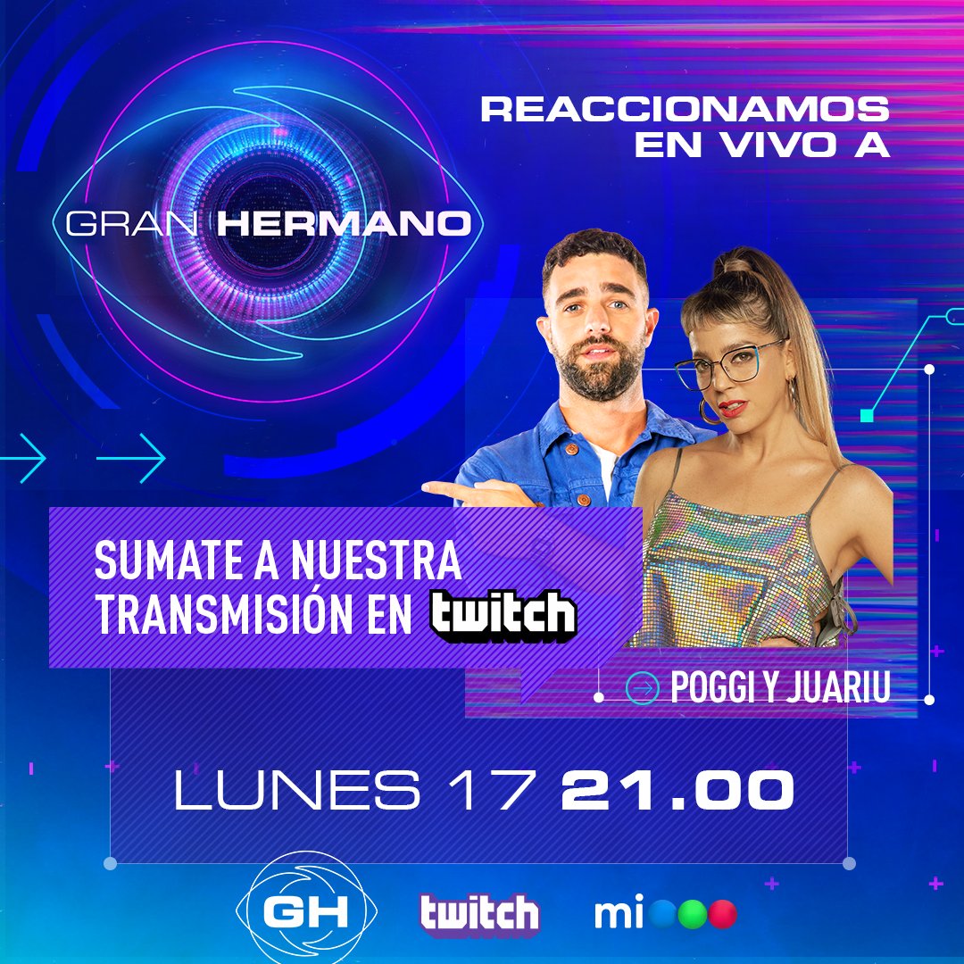 GranHermanoAr's tweet photo. ¿Estás listo para reaccionar con todo? 💥 @poggi y @juariuok te esperan en https://t.co/M8daT7xs8w para recibir el primer programa de #GranHermano 👏 También vamos a estar por Youtube 👇 #IRLTelefe 
https://t.co/OpVbpQGniR https://t.co/TeNnDXqr25
