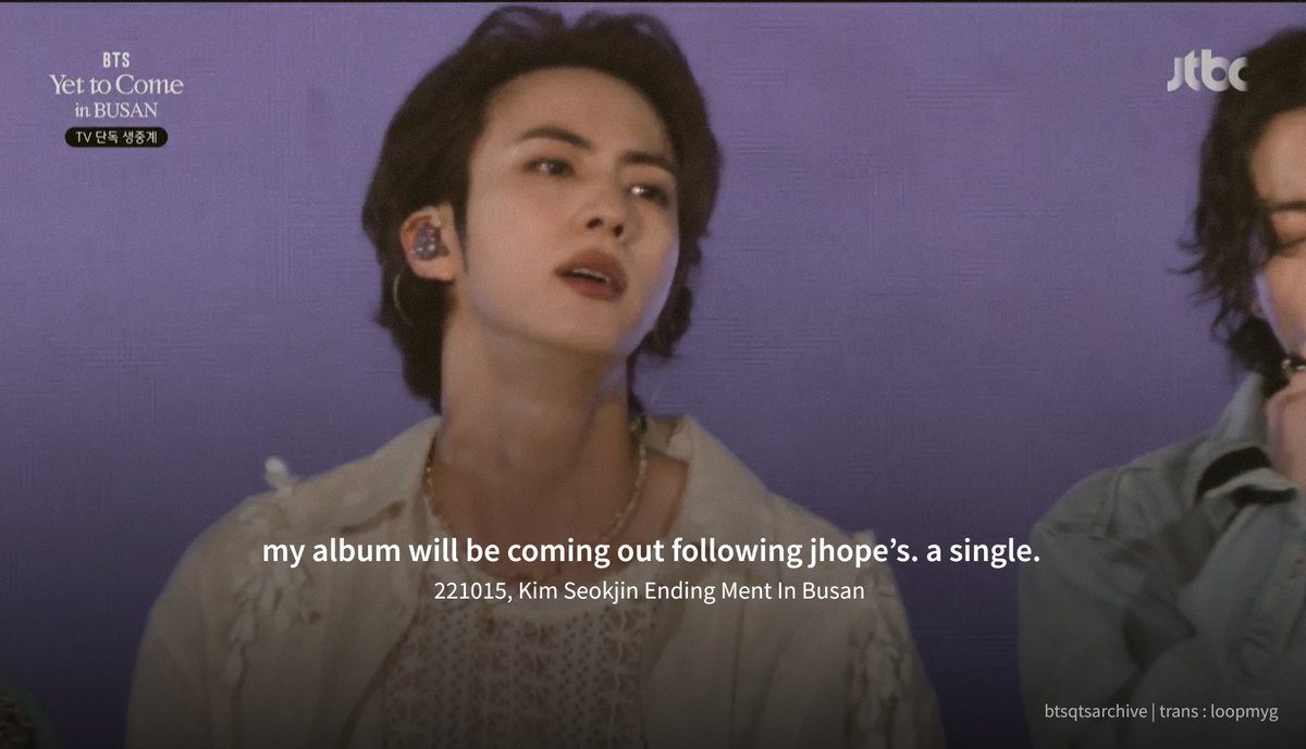 wangteaco's tweet photo. "my album will be coming out following jhope’s. a single." ㅡ 221015, Kim Seokjin Ending Ment In Busan

#JinIsComing 💃 https://t.co/T7VYcFeKaz