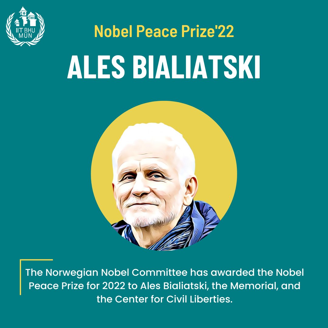 iitbhu_mun's tweet photo. #iitbhu #iit #nobelpeaceprize #alesbialatski #modelun #diplomacy #youth #peace https://t.co/PrNDpYZdVs