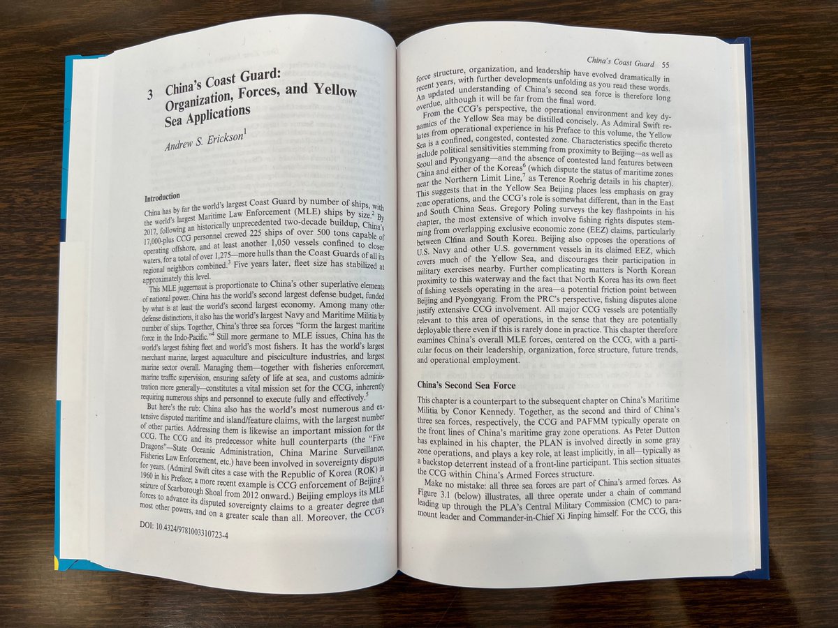AndrewSErickson's tweet photo. In other cutting-edge chapters, @peter_dutton offers best #GrayZone conceptual framing I've seen.
@GregPoling spotlights #YellowSea situtation.
@D_Thorne probes #PAFMM org. & activities.
@tjroehrig distills #NorthKorean ops.
I'm honored to offer Intro & #China #CoastGuard ch. https://t.co/5tAuhNTw9G
