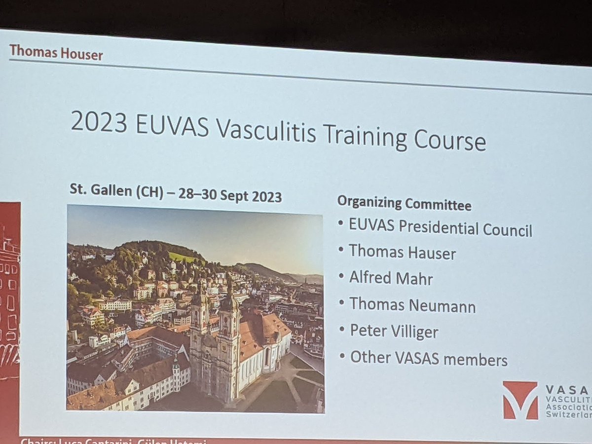 Magnificent <a href="/EUVAS19/">EUVAS</a> #vasculitis course organised by Giacomo Emmi and Augusto Vaglio! Highly recommended. 2023 course in St Gallen, Switzerland - should be great.