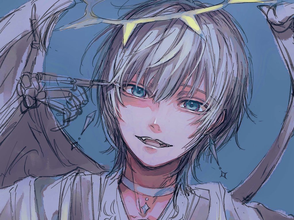 male focus 1boy wings solo halo choker angel  illustration images