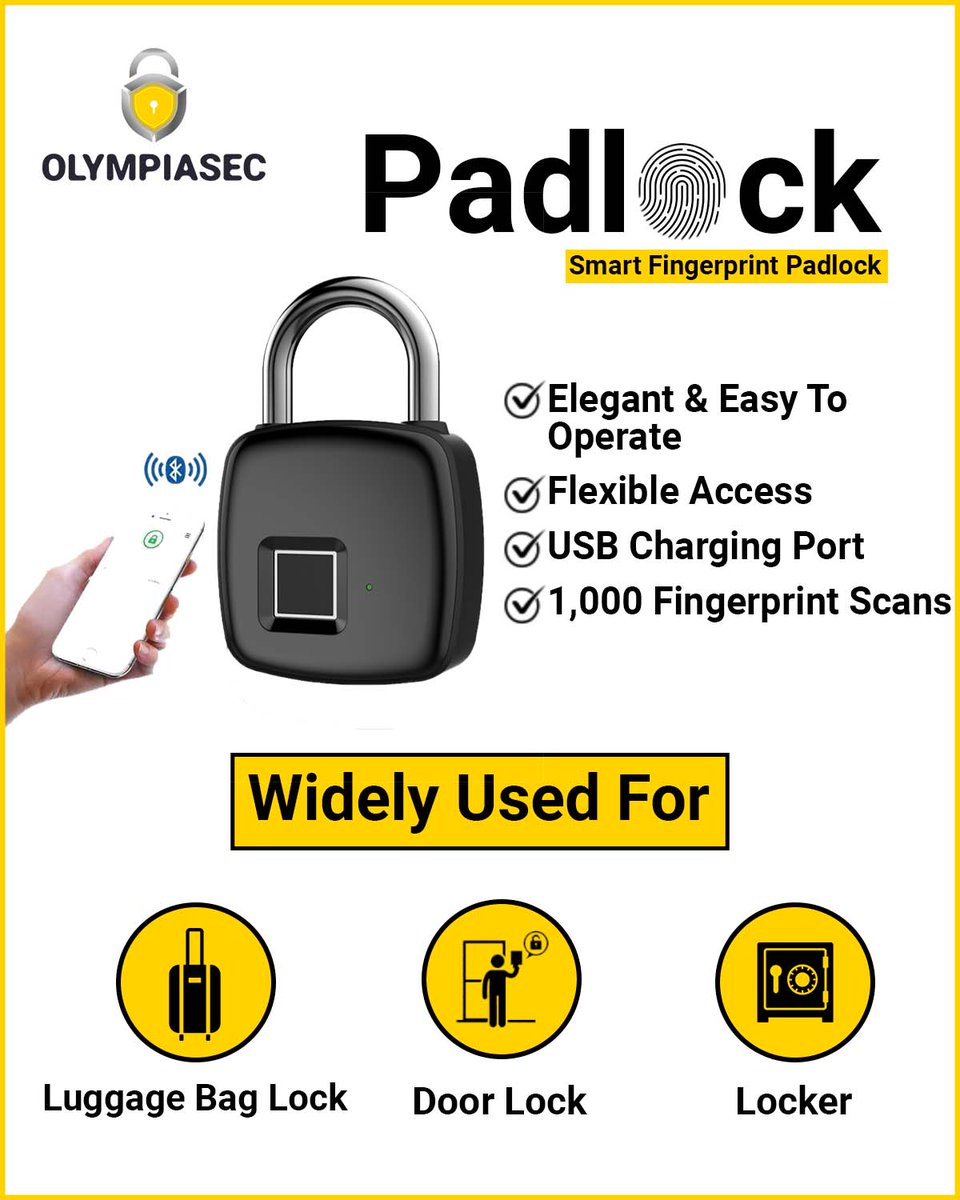 OlympiaSecure's tweet photo. Locking & Unlocking Simplified!
Now ease up the locking process with Olympia Secureβs Smart Fingerprint Padlock that provides utmost security with lower power consumption and long standby.
.
.
.
.
#olympiasecure #smartpadlock #fingerprintpadlock #padlock #securityproducts https://t.co/gwXfuUOuwE